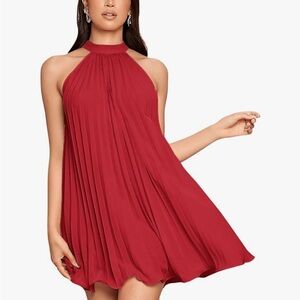 Halter mini pleated swing dress